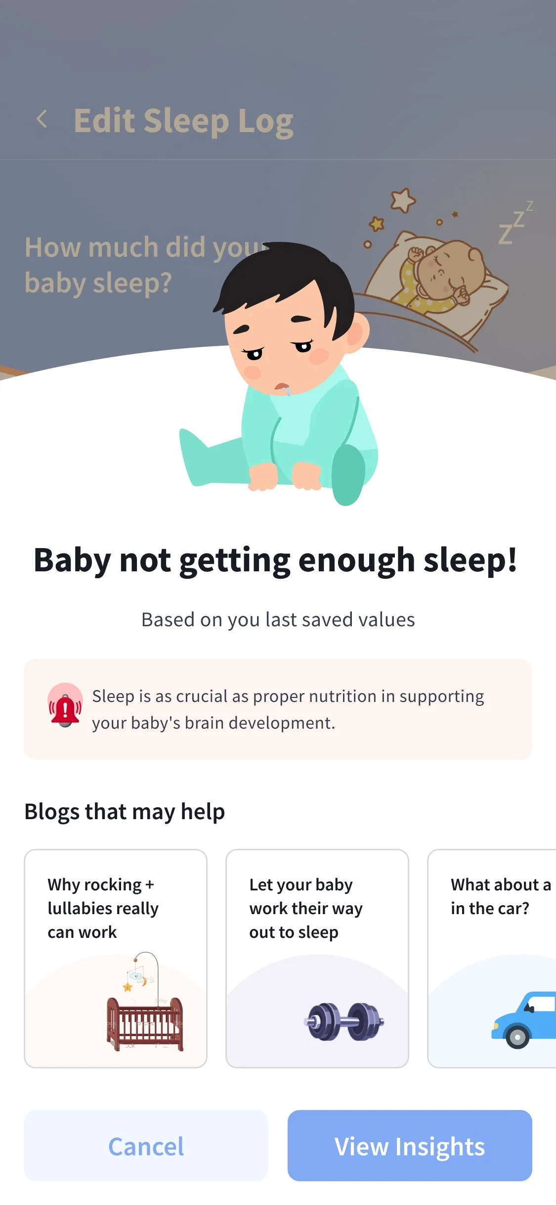 Sleep insight sheet with trends and summaries