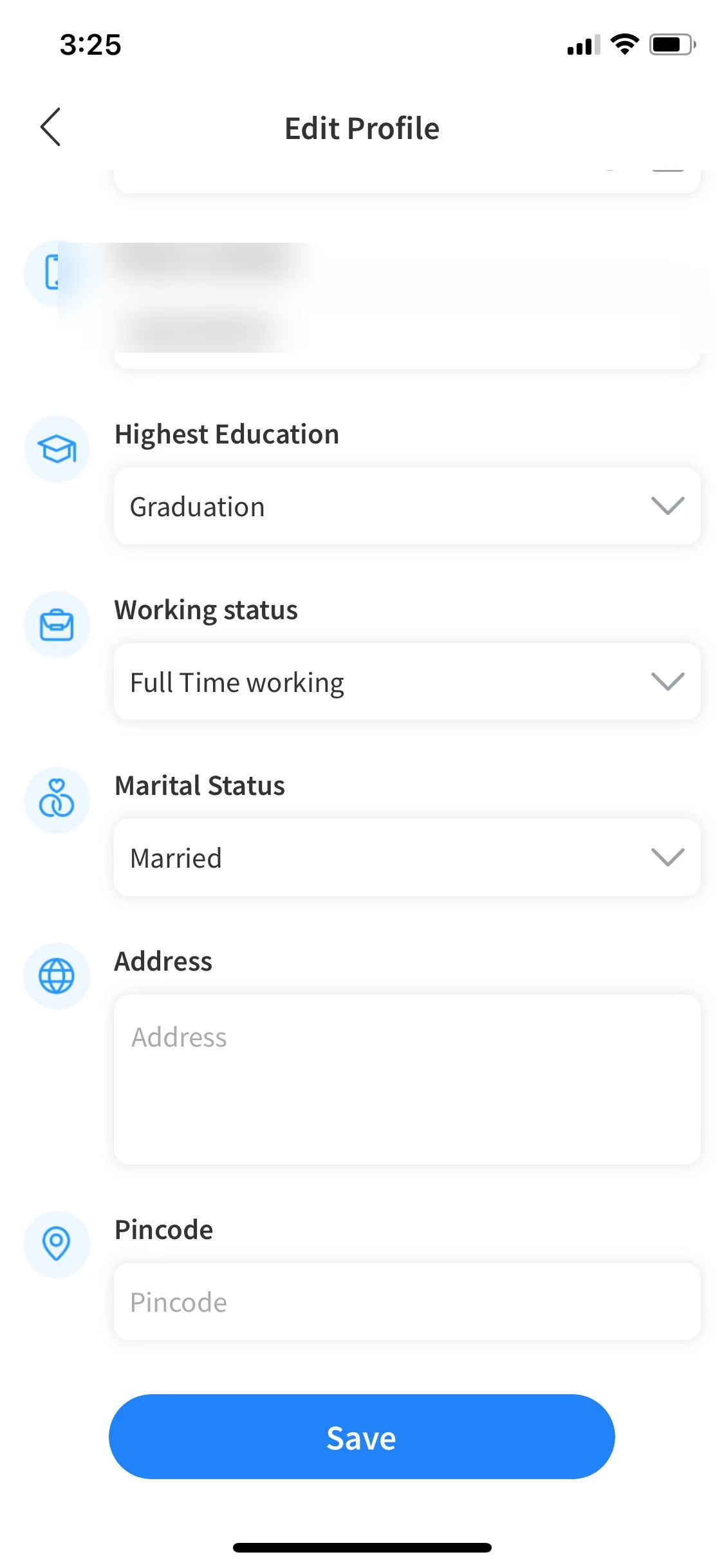 Previous contact edit form with unverified phone number