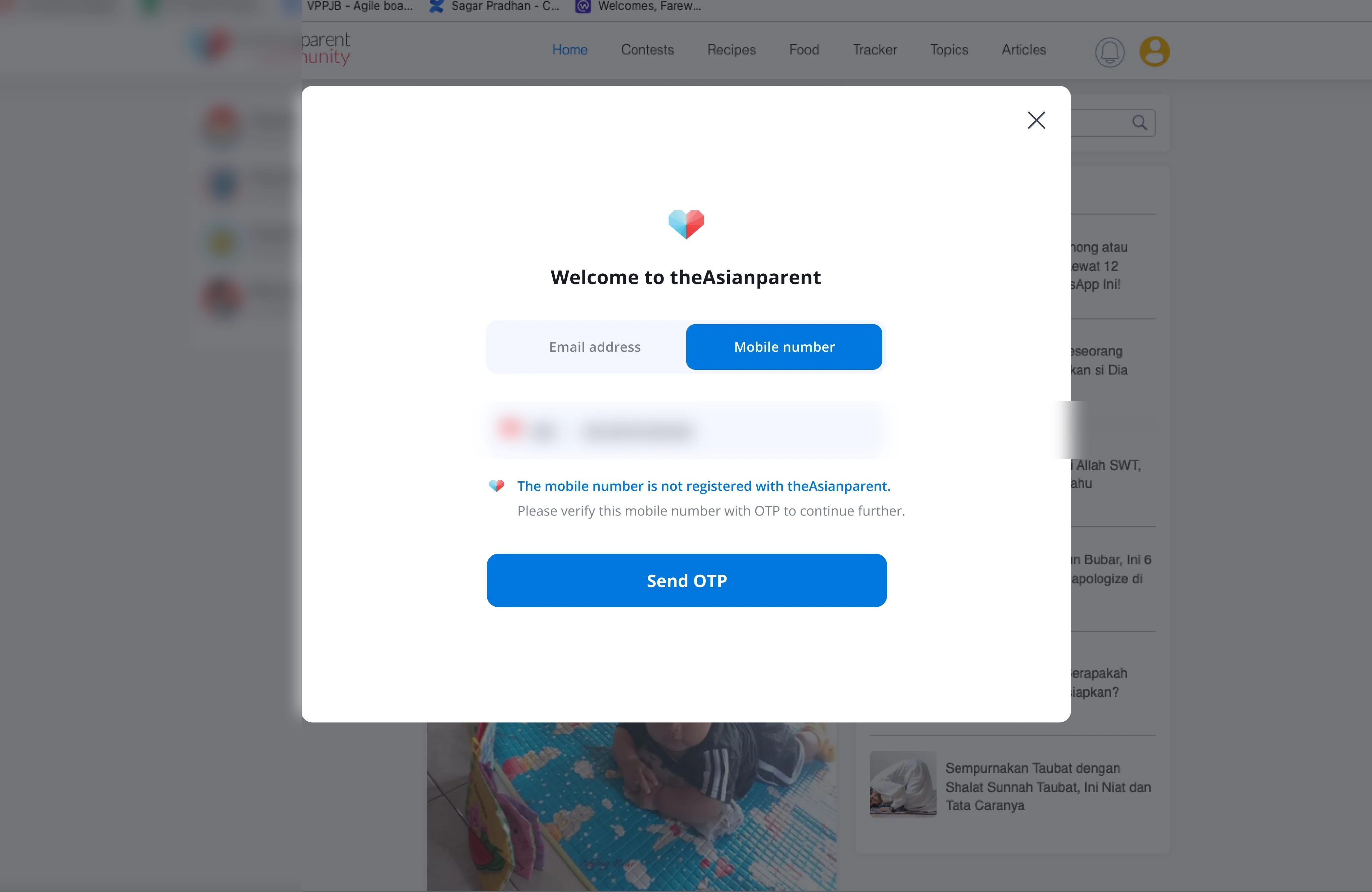 Web mobile verification modal