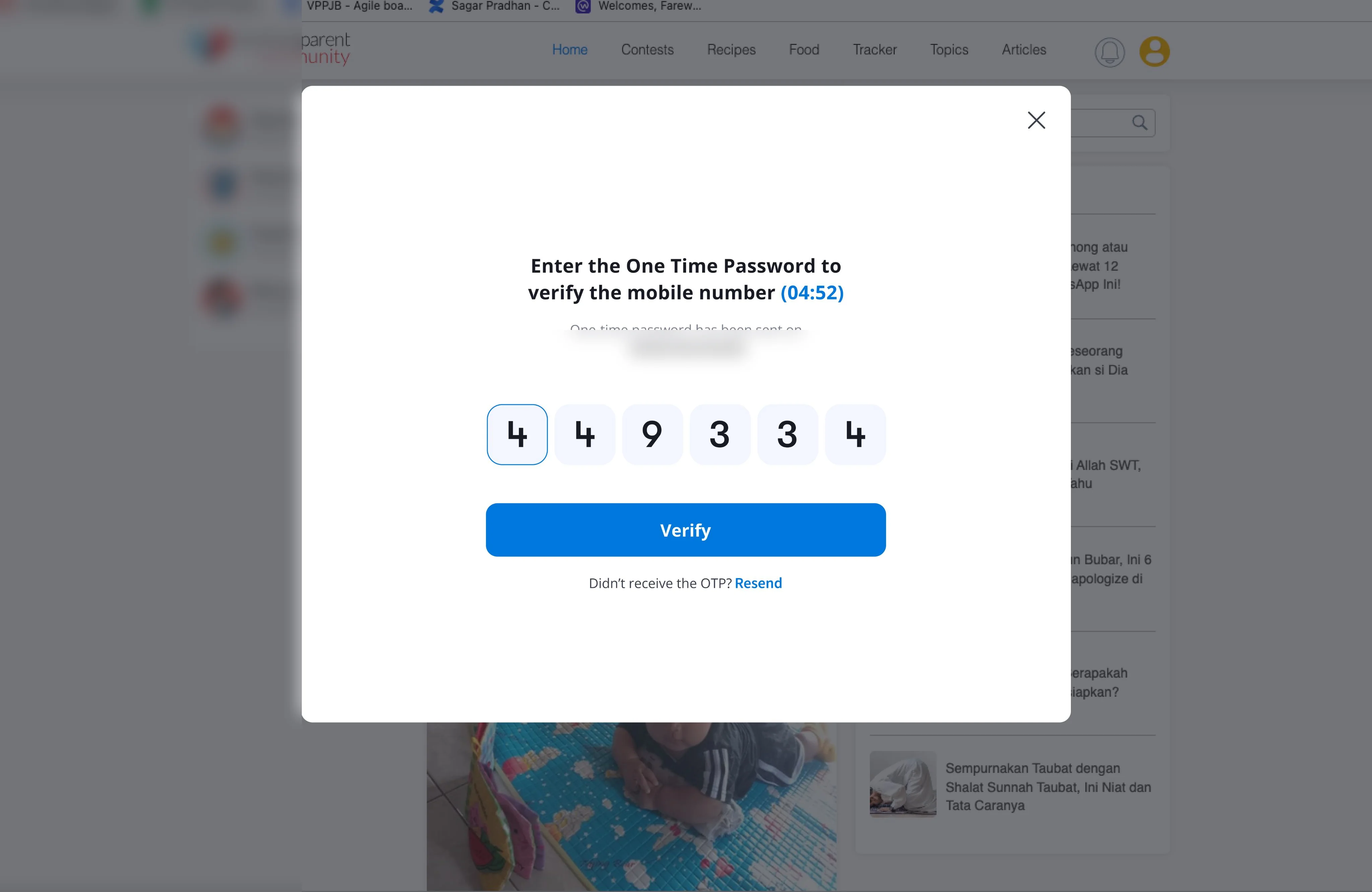 Web OTP entry modal