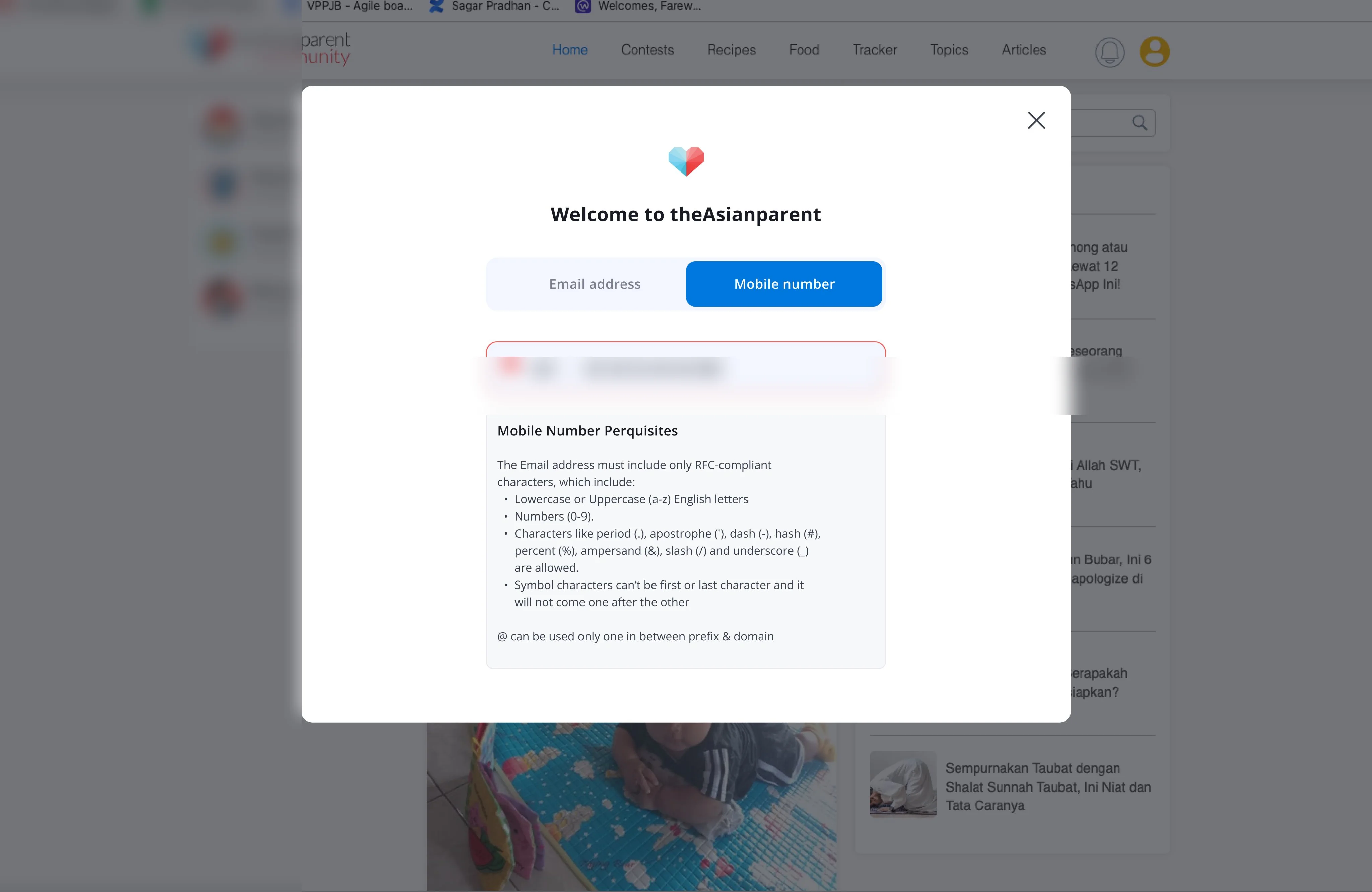 Web email prerequisites modal